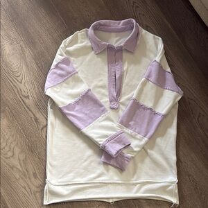 Women’s Long Sleeve Polo Tee in Lavender & White
